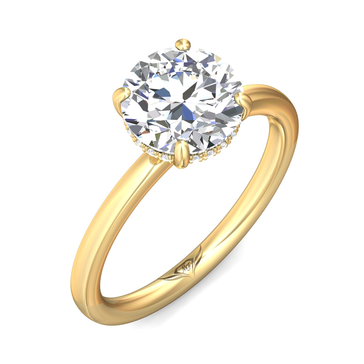 14K Yellow Gold Round Diamond Engagement Ring