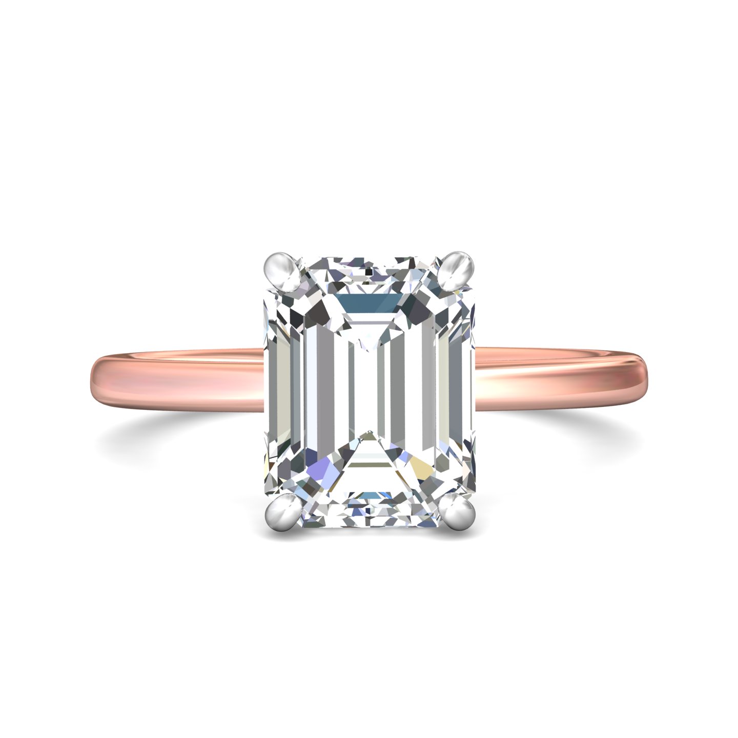 14K Rose and White Gold Emerald Cut Diamond Engagement Ring