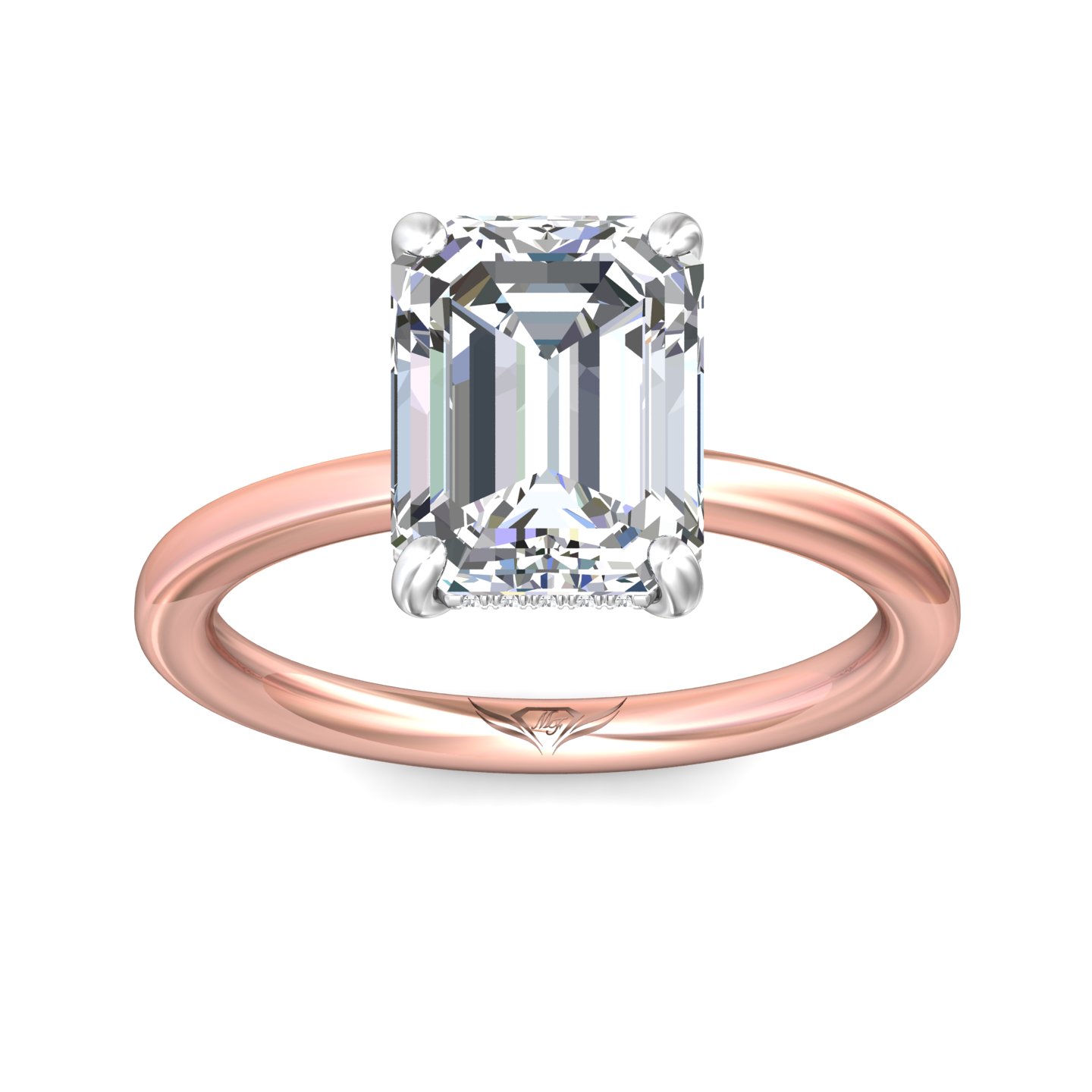 14K Rose and White Gold Emerald Cut Diamond Engagement Ring
