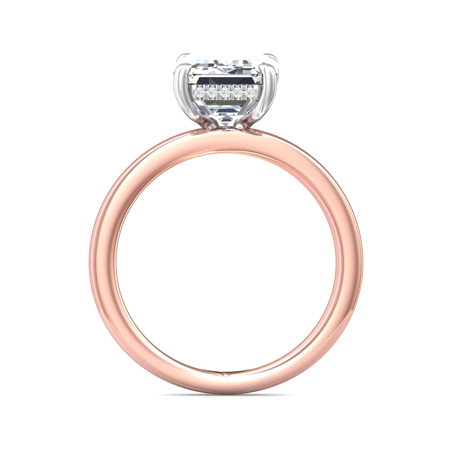 14K Rose and White Gold Emerald Cut Diamond Engagement Ring