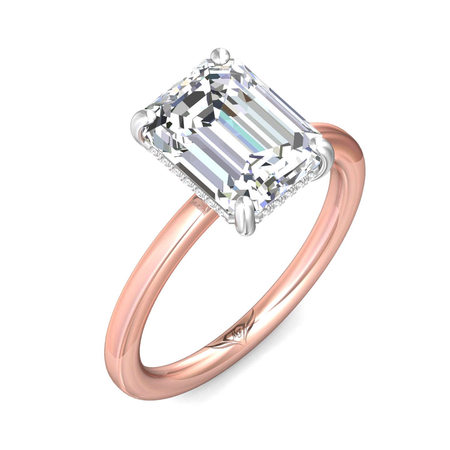14K Rose and White Gold Emerald Cut Diamond Engagement Ring