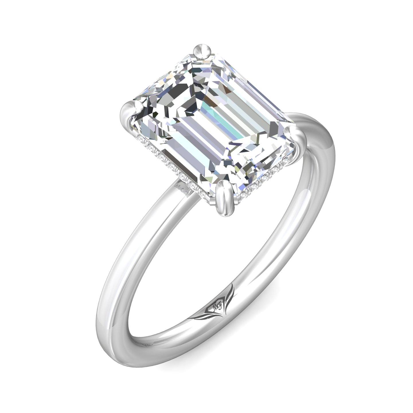 14K White Gold Emerald Cut Diamond Engagement Ring