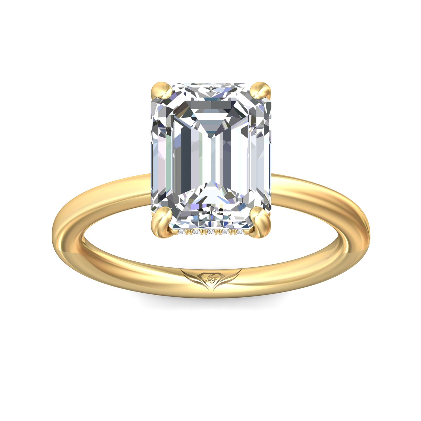 18K Yellow Gold Emerald Cut Diamond Engagement Ring