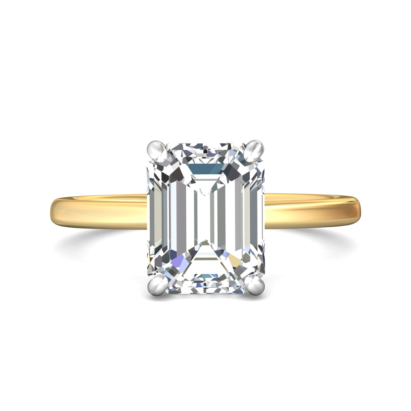 18K Yellow Gold and Platinum Emerald Cut Diamond Engagement Ring