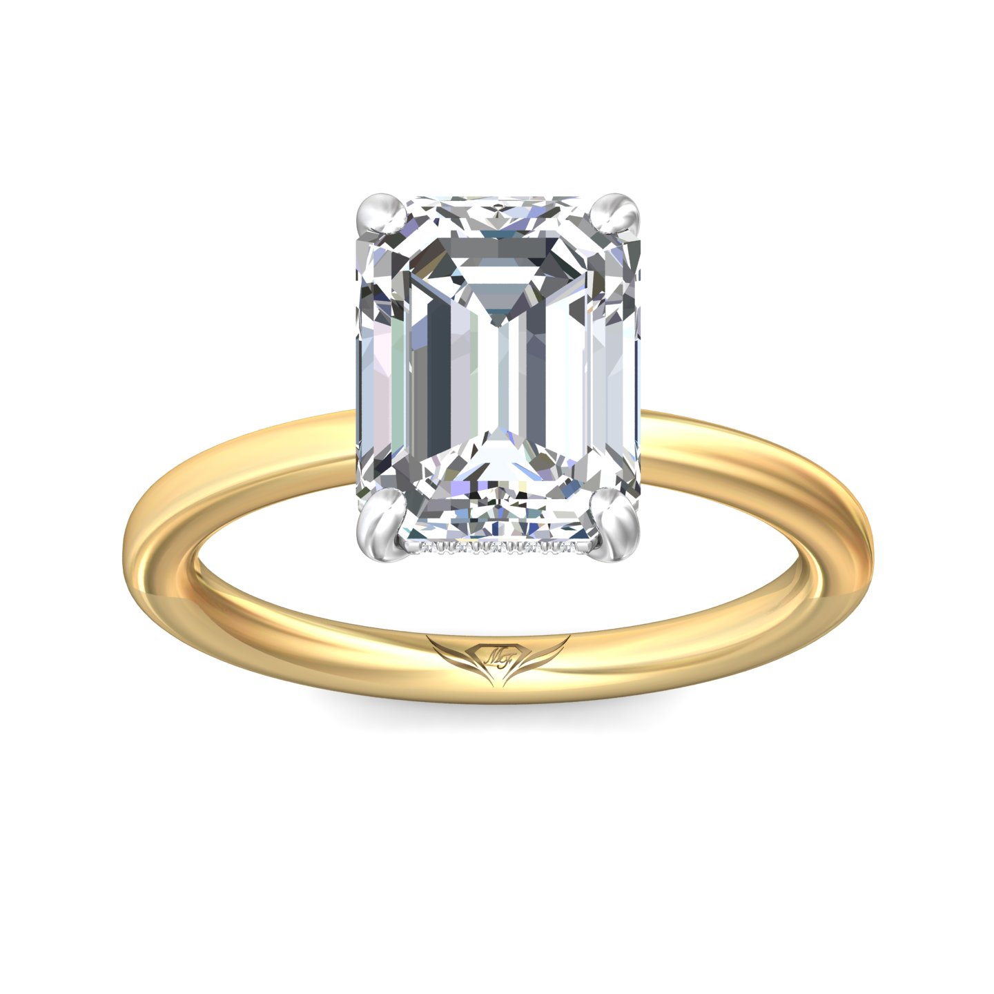 18K Yellow Gold and Platinum Emerald Cut Diamond Engagement Ring