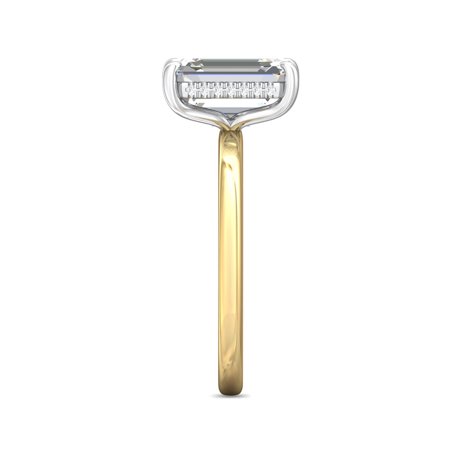 18K Yellow Gold and Platinum Emerald Cut Diamond Engagement Ring