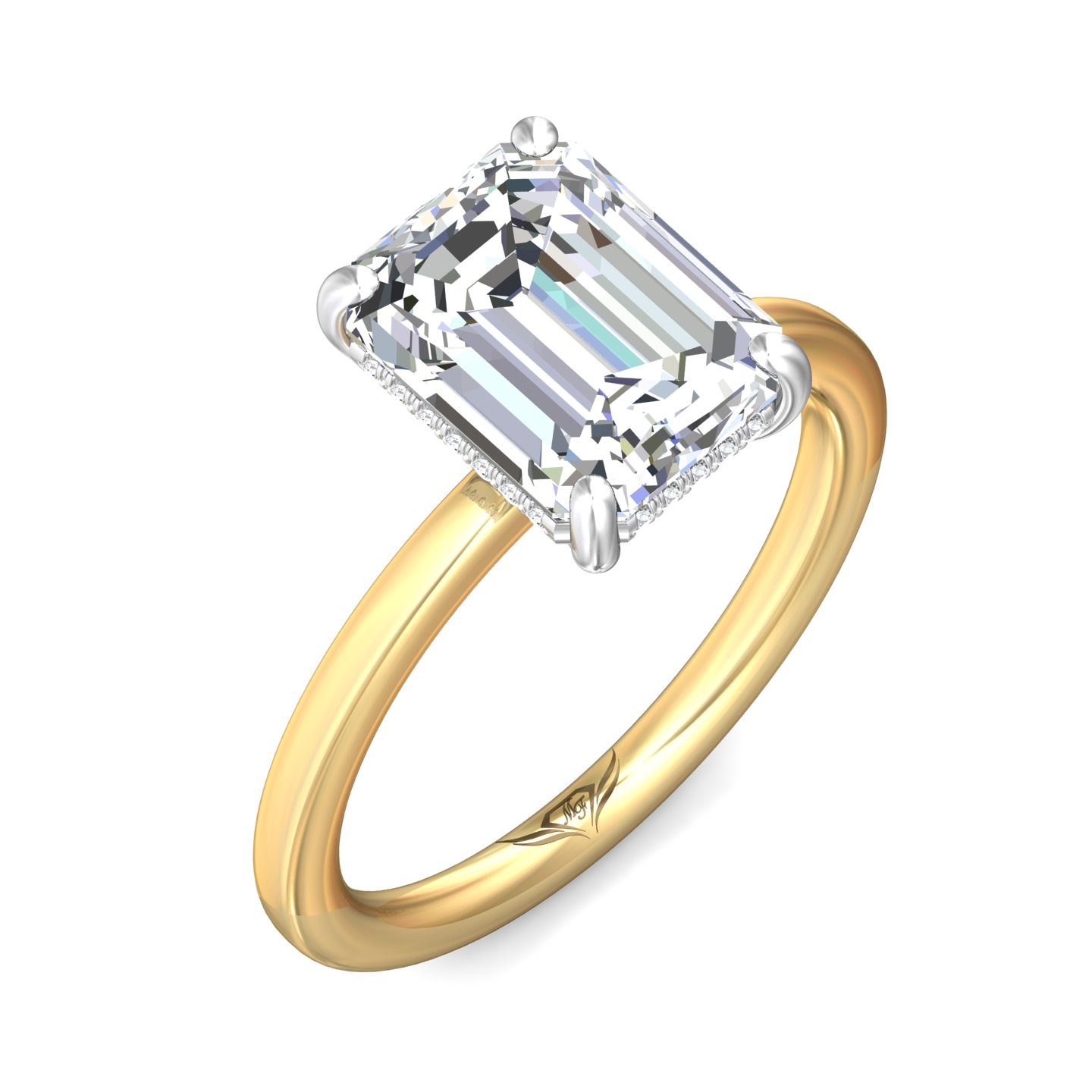 18K Yellow Gold and Platinum Emerald Cut Diamond Engagement Ring