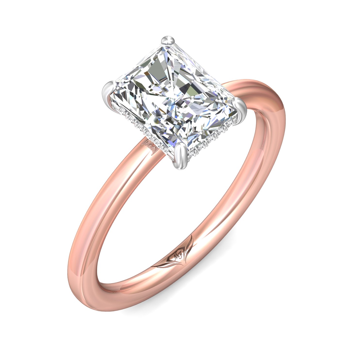 14K Rose and White Gold Radiant Diamond Engagement Ring