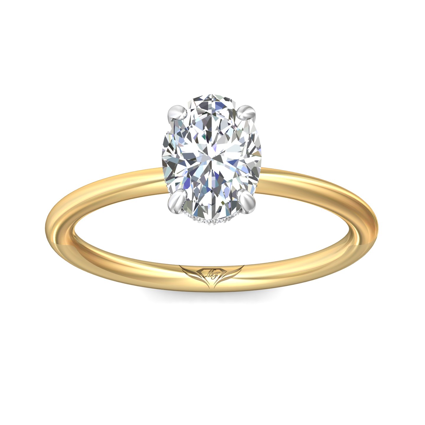14K Yellow and White Gold Oval Diamond Engagement Ring