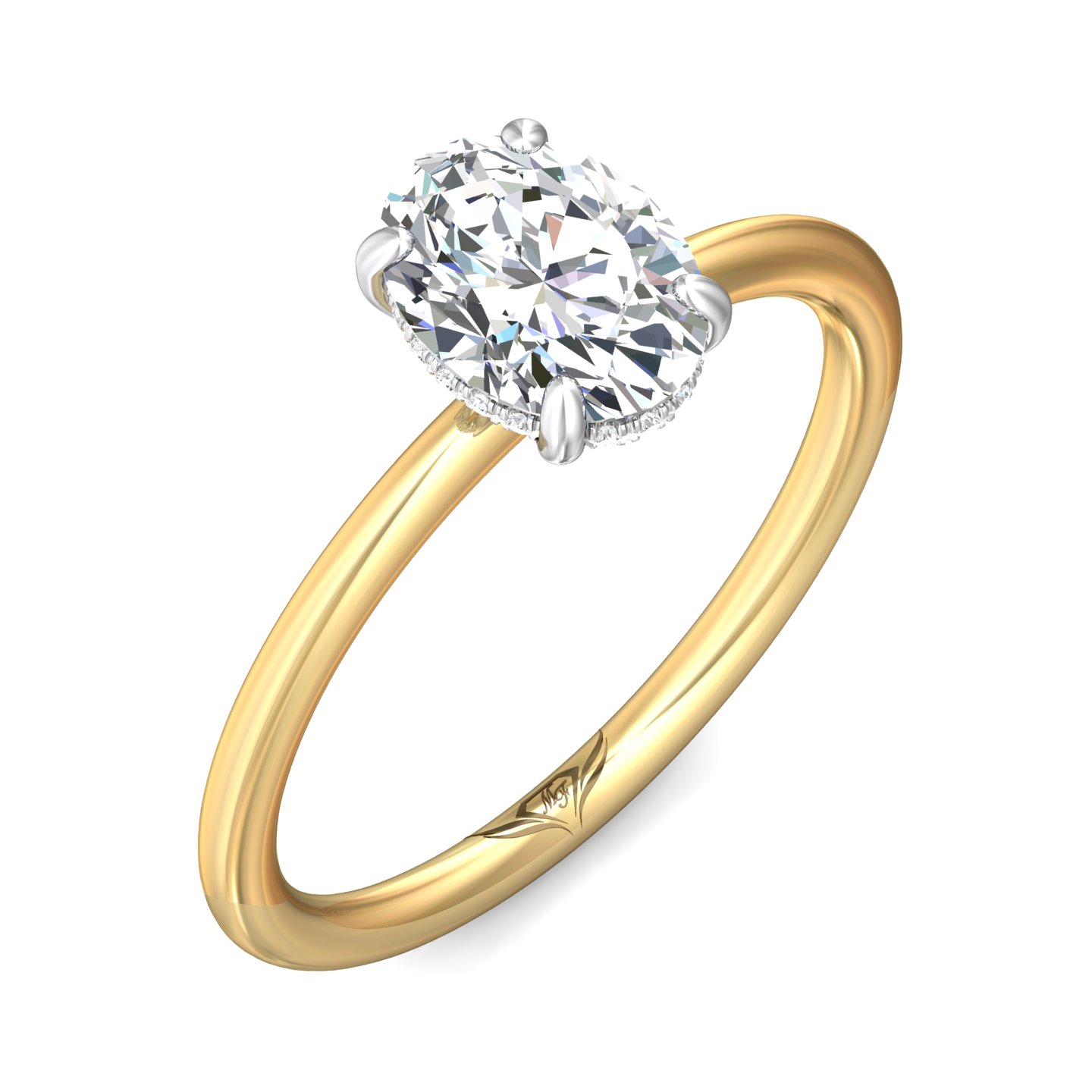 14K Yellow and White Gold Oval Diamond Engagement Ring