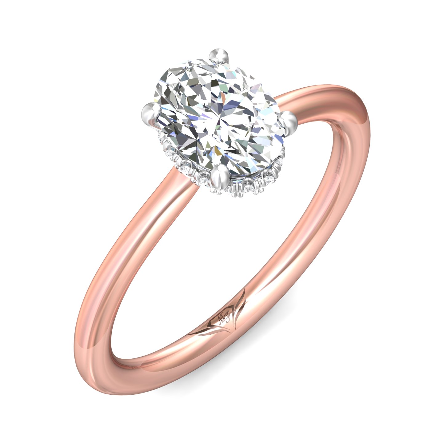 14K Rose and White Gold Oval Diamond Engagement Ring