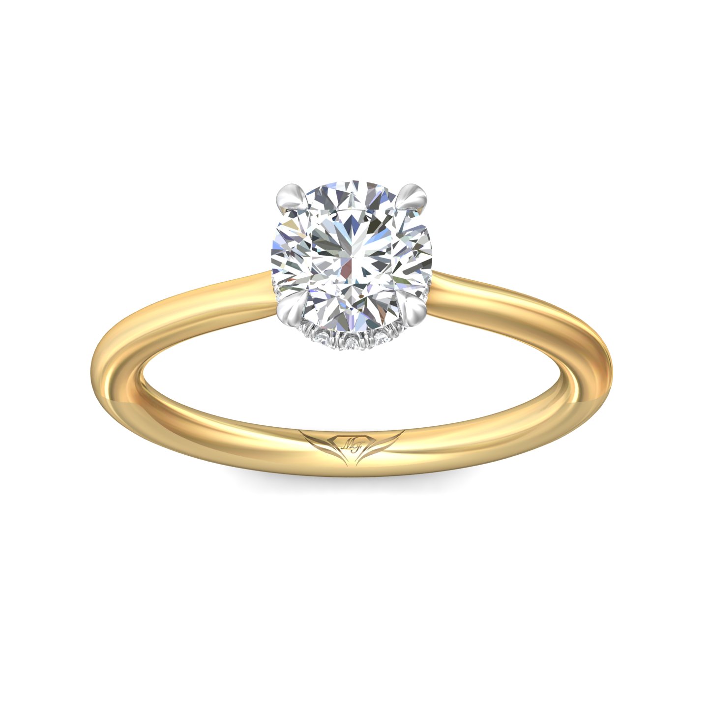18K White and Yellow Gold Round Diamond Engagement Ring