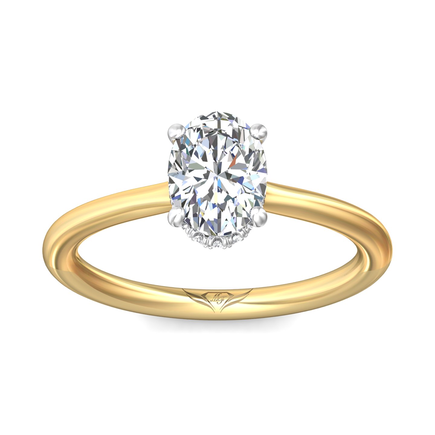 14K Yellow and White Gold Oval Diamond Engagement Ring