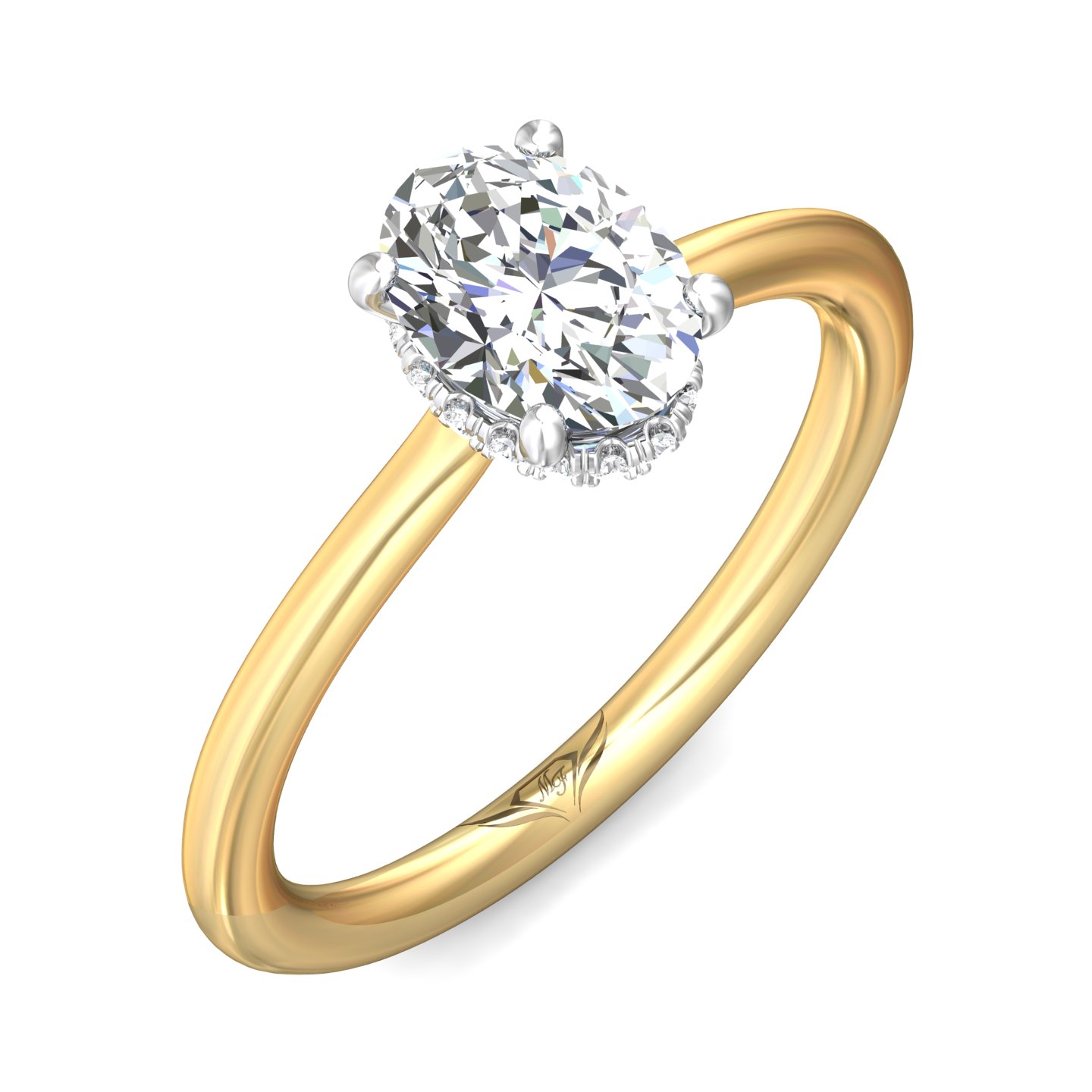 14K Yellow and White Gold Oval Diamond Engagement Ring