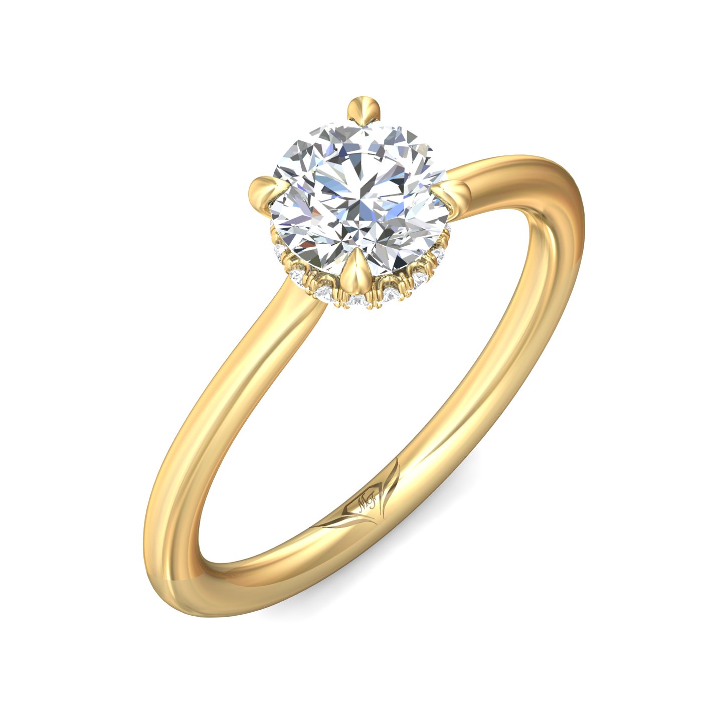 14K Yellow Gold Round Diamond Engagement Ring
