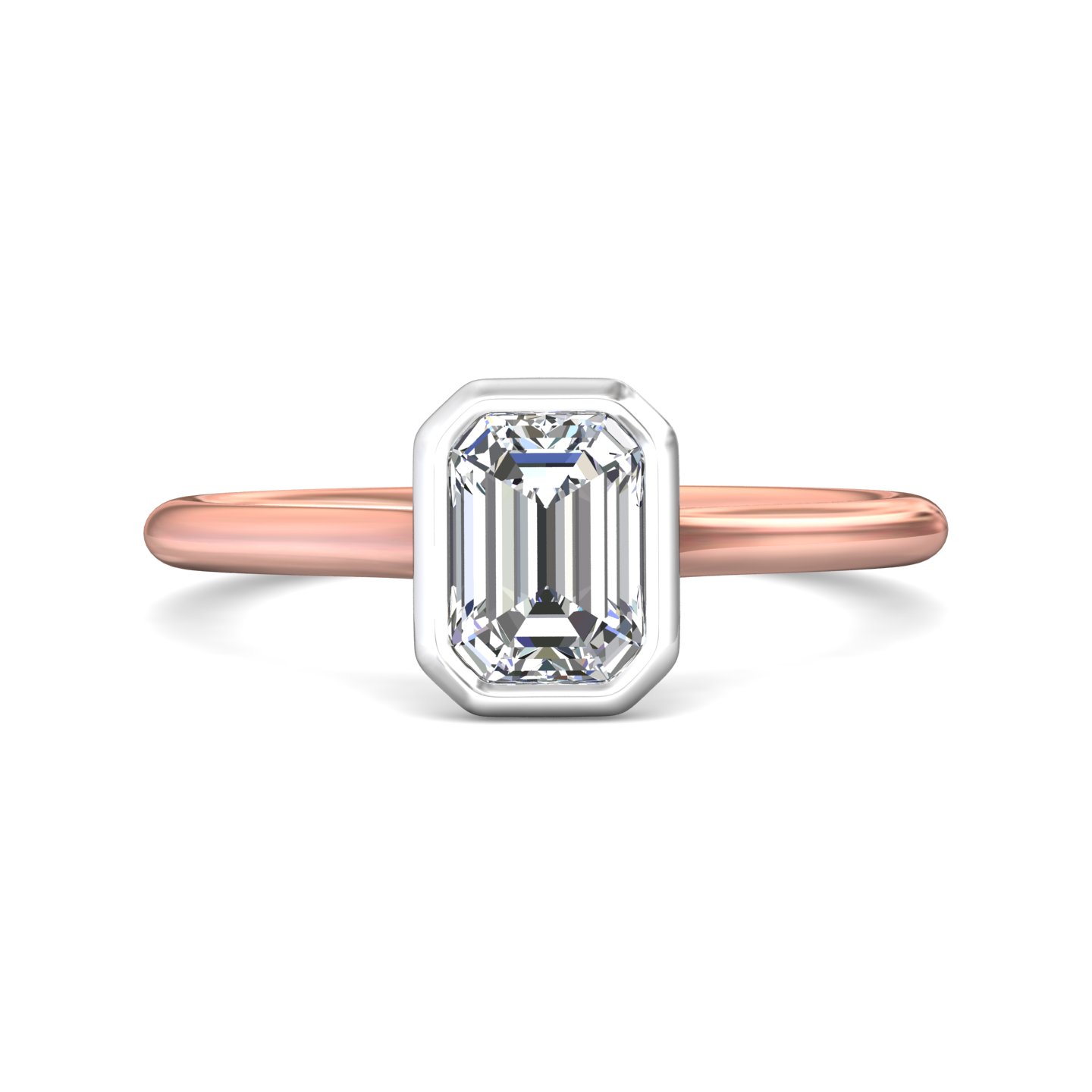 14K Rose and White Gold Emerald Cut Diamond Engagement Ring