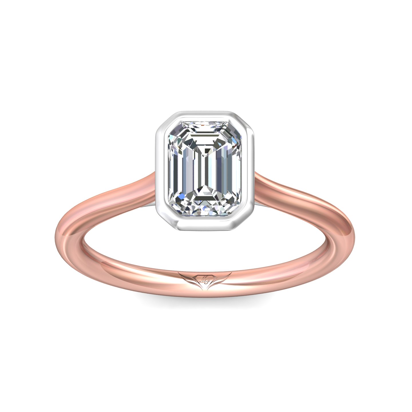 14K Rose and White Gold Emerald Cut Diamond Engagement Ring