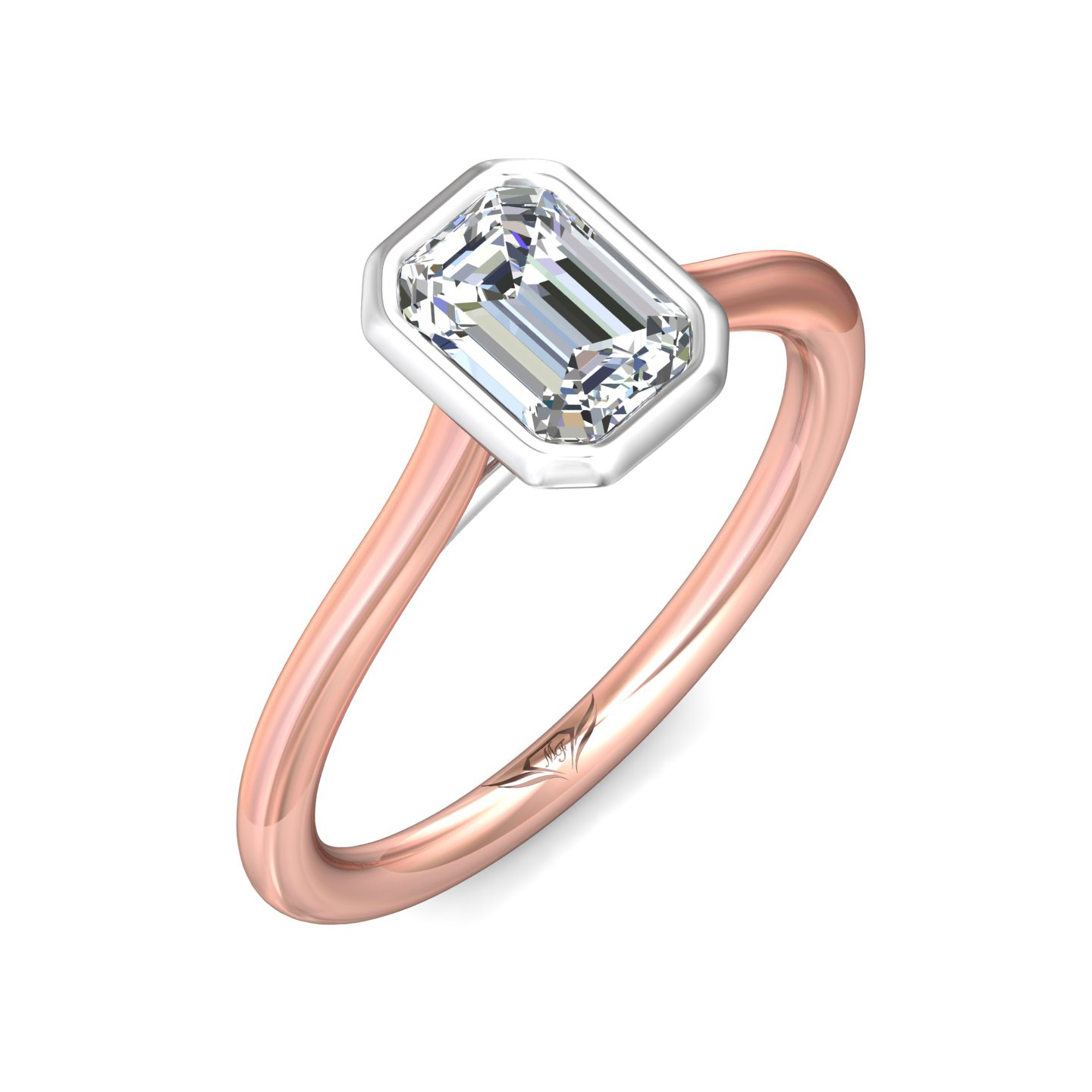 14K Rose and White Gold Emerald Cut Diamond Engagement Ring