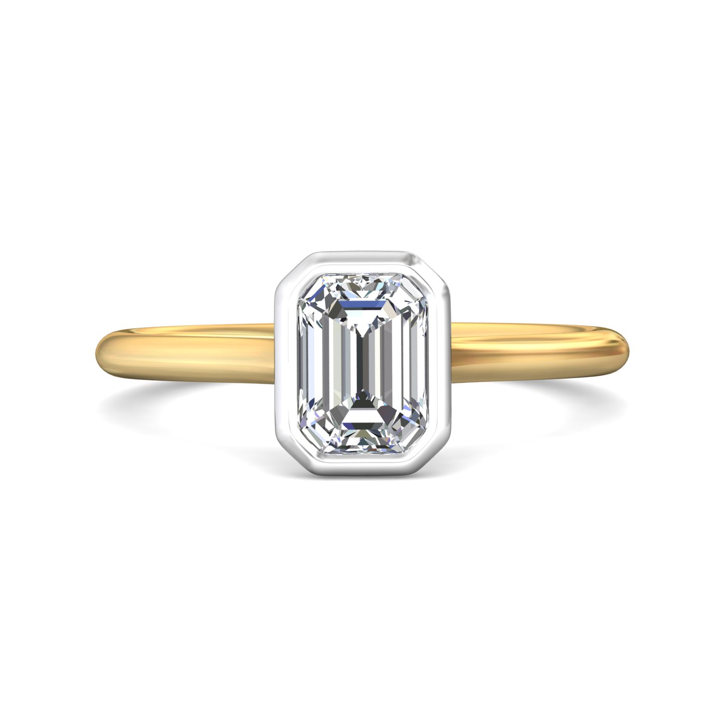 18K White and Yellow Gold Emerald Cut Diamond Engagement Ring