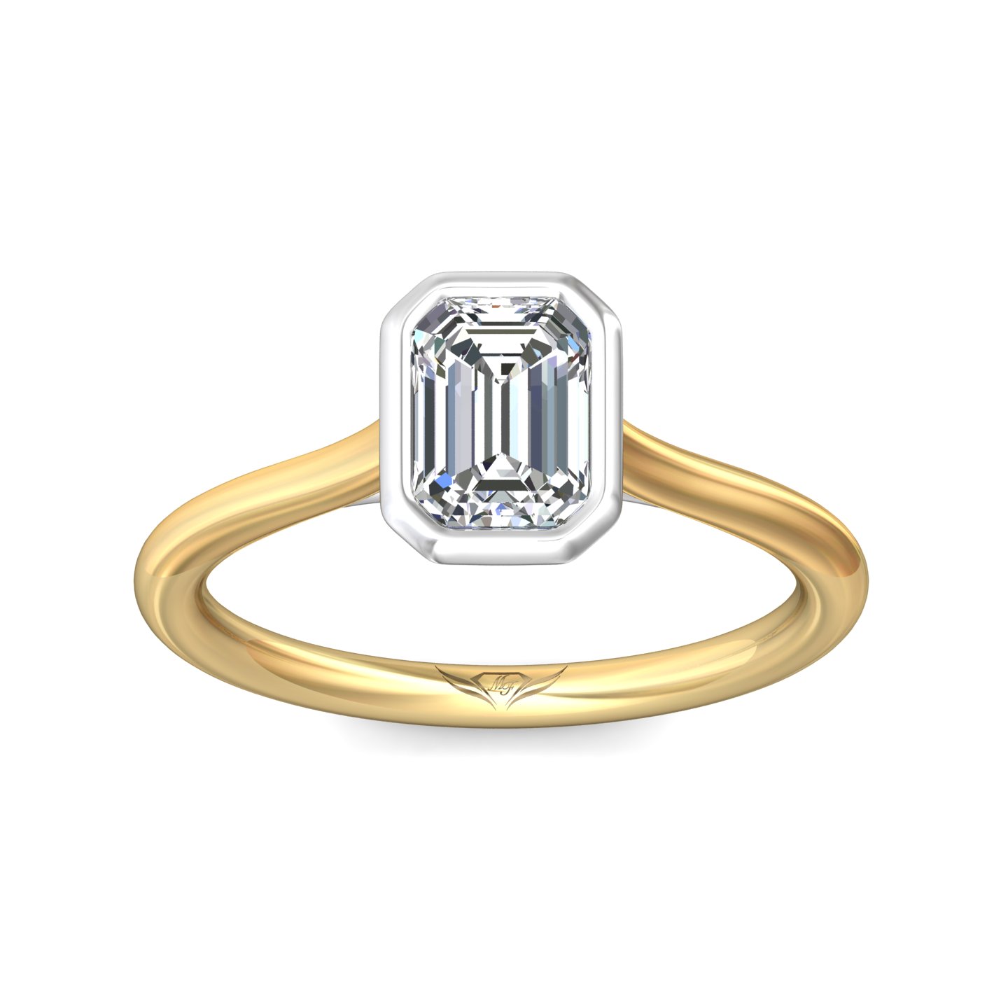 18K White and Yellow Gold Emerald Cut Diamond Engagement Ring