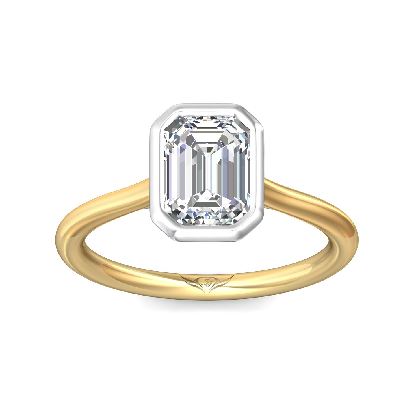 14K Yellow and White Gold Emerald Cut Diamond Engagement Ring