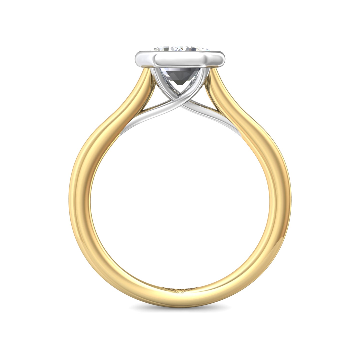 14K Yellow and White Gold Emerald Cut Diamond Engagement Ring