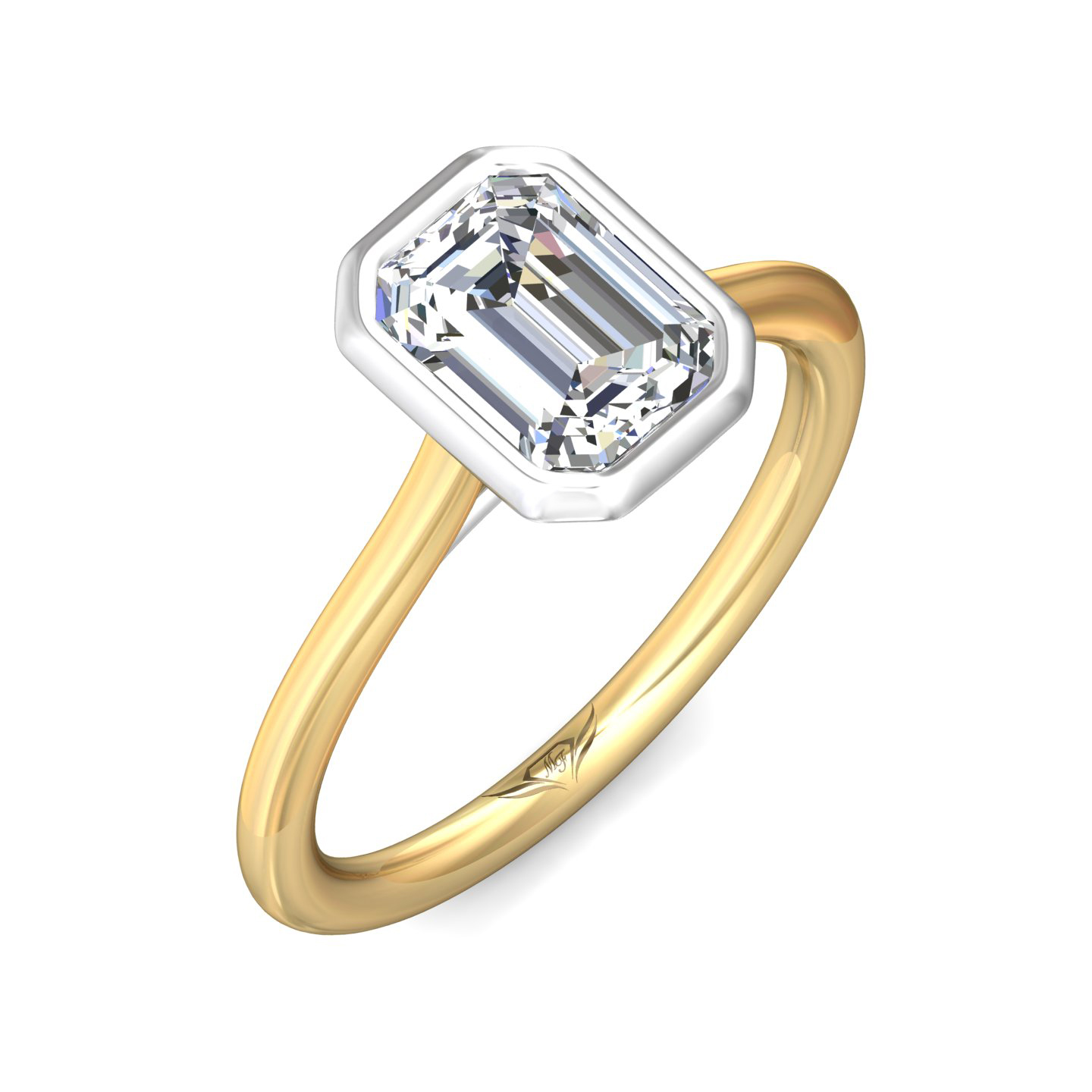14K Yellow and White Gold Emerald Cut Diamond Engagement Ring