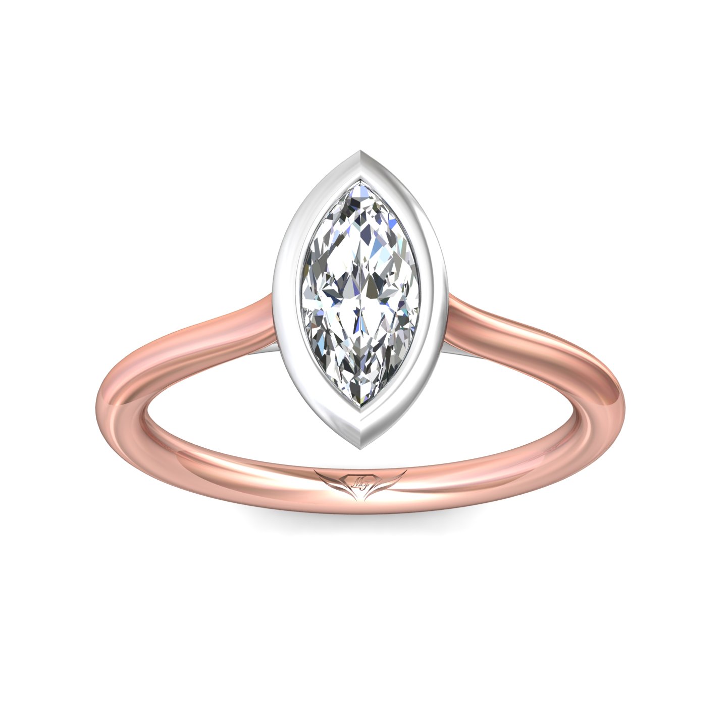 18K White and Rose Gold Marquise Diamond Engagement Ring