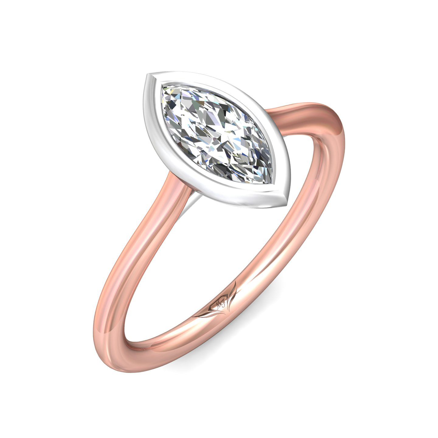 18K White and Rose Gold Marquise Diamond Engagement Ring