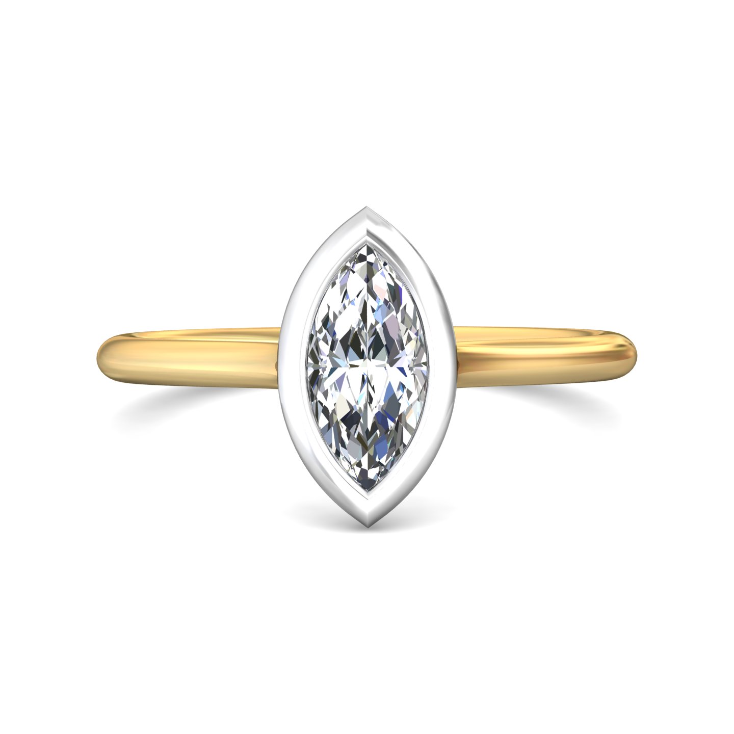 18K White and Yellow Gold Marquise Diamond Engagement Ring