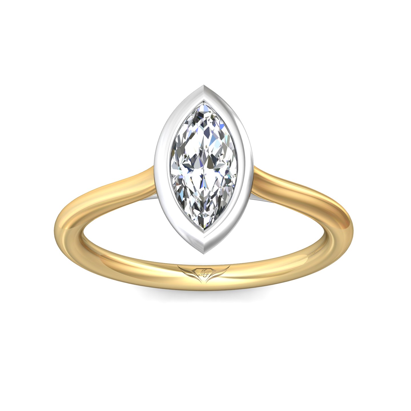 18K White and Yellow Gold Marquise Diamond Engagement Ring