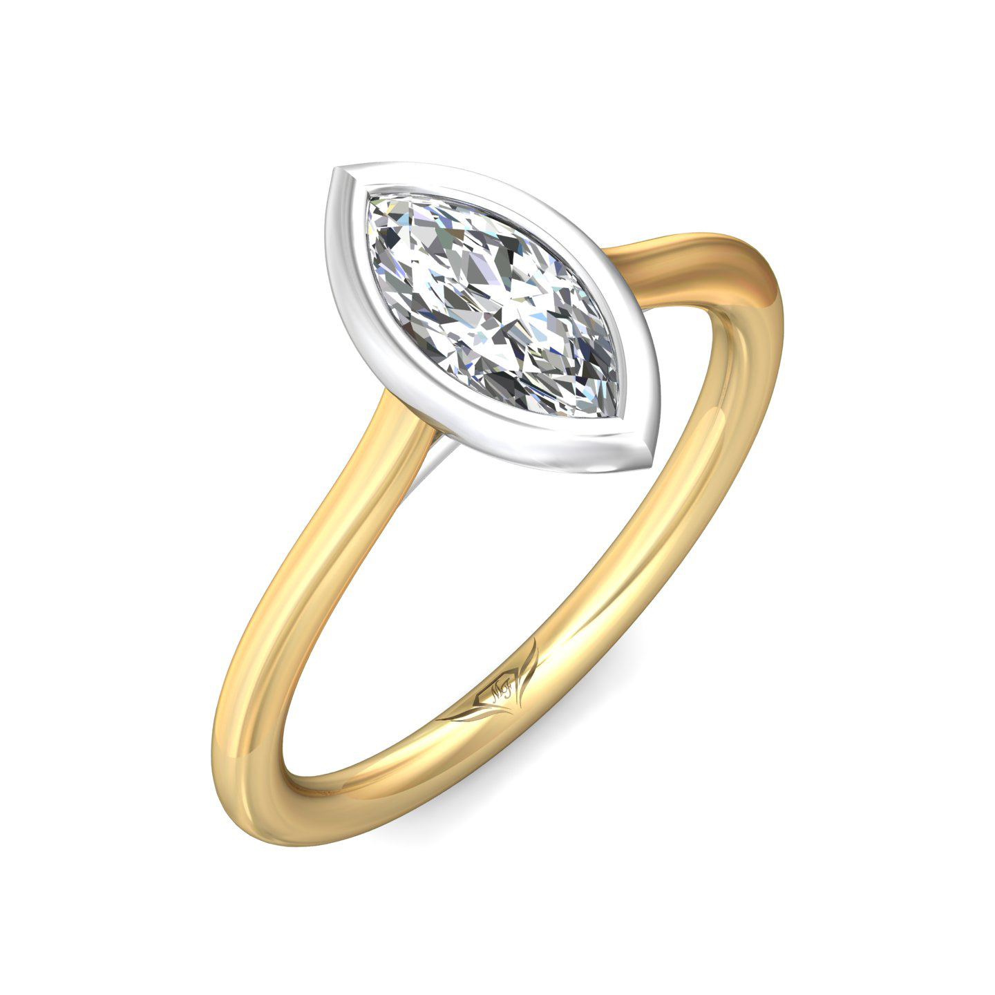18K White and Yellow Gold Marquise Diamond Engagement Ring