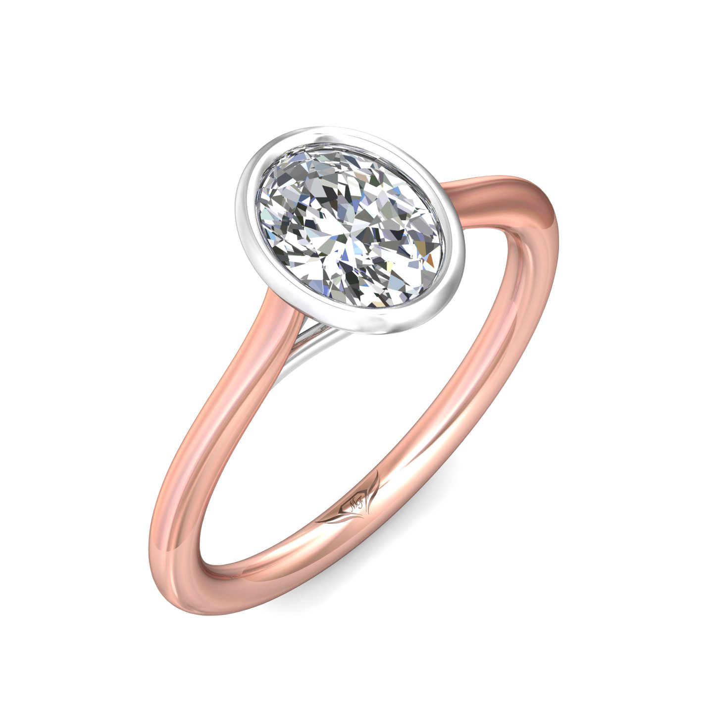 18K White and Rose Gold Oval Diamond Engagement Ring