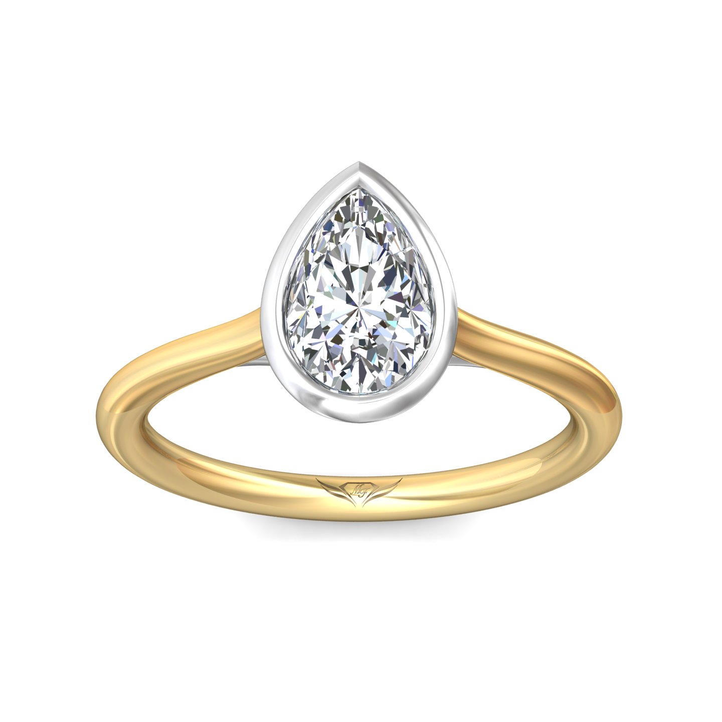 14K Yellow and White Gold Pear Shape Diamond Engagement Ring