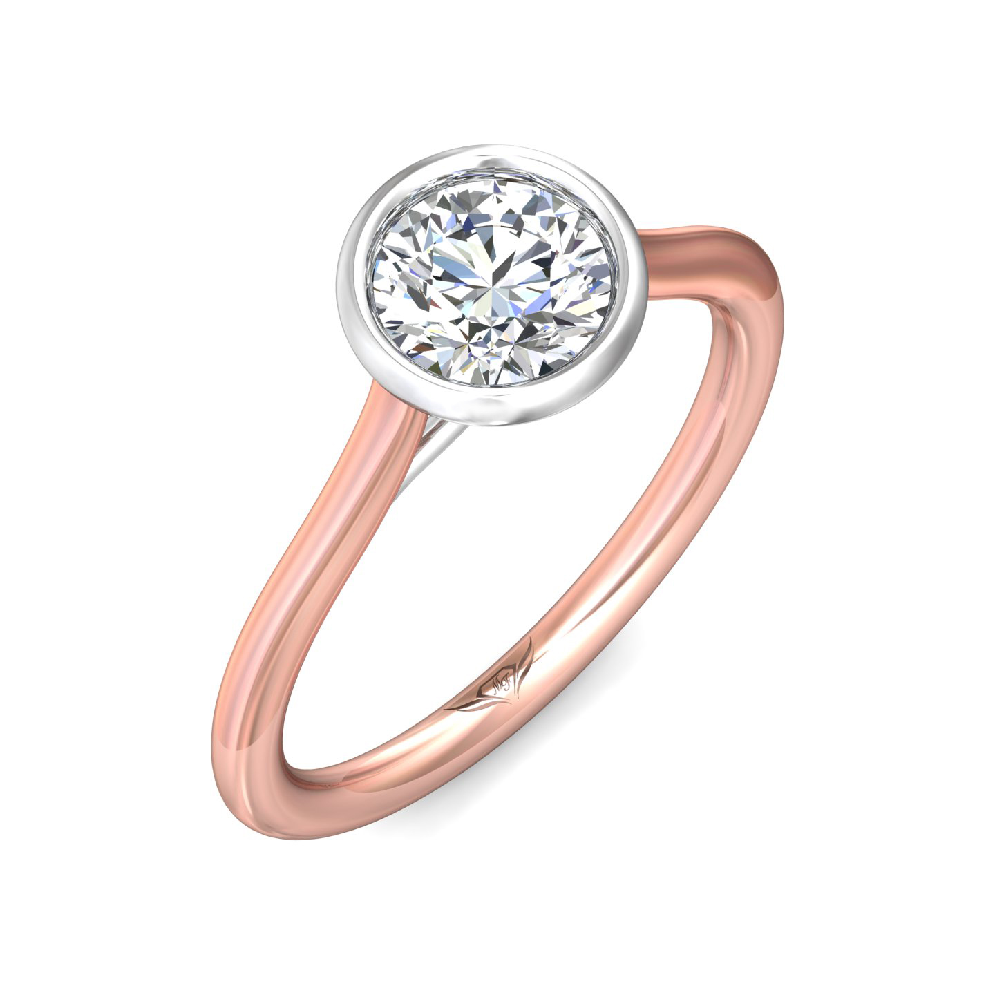 18K White and Rose Gold Round Diamond Engagement Ring