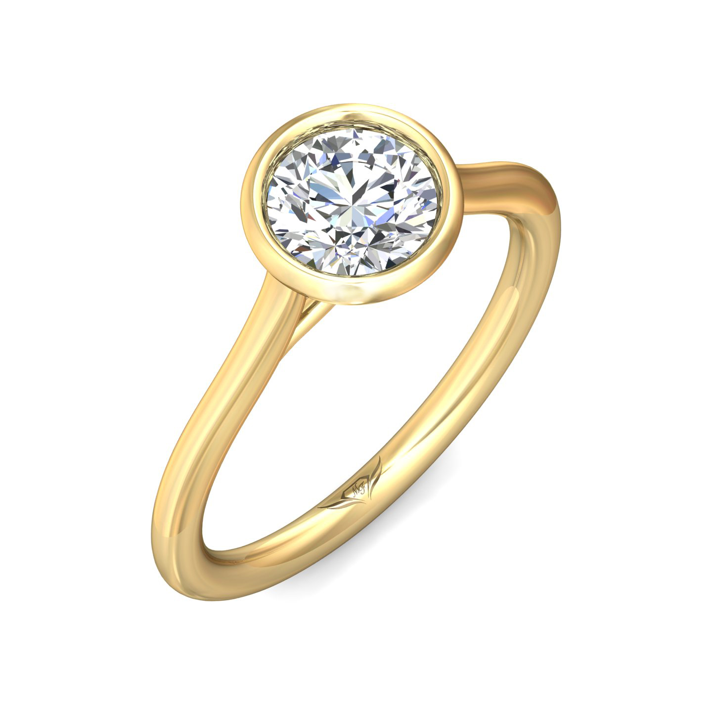 18K Yellow Gold Round Diamond Engagement Ring