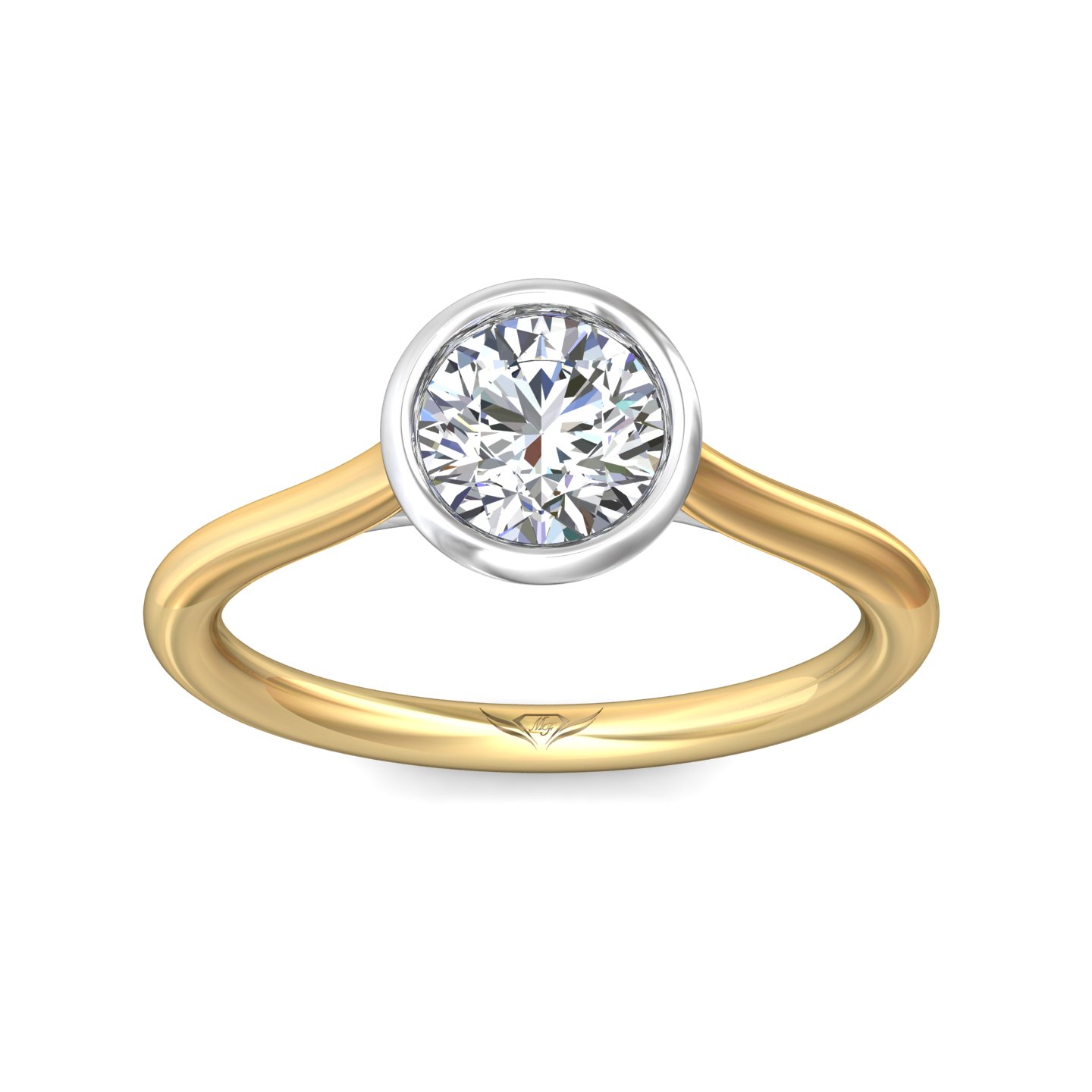 18K White and Yellow Gold Round Diamond Engagement Ring