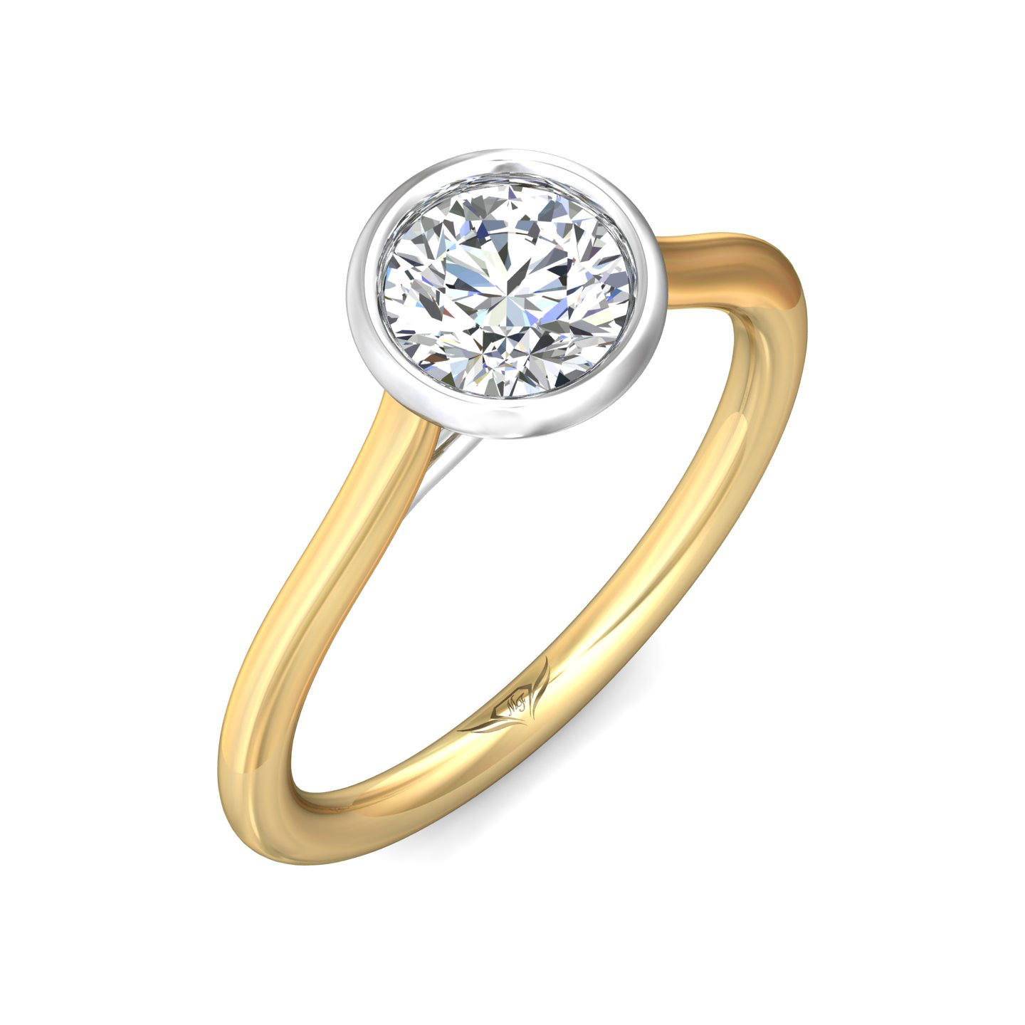18K White and Yellow Gold Round Diamond Engagement Ring