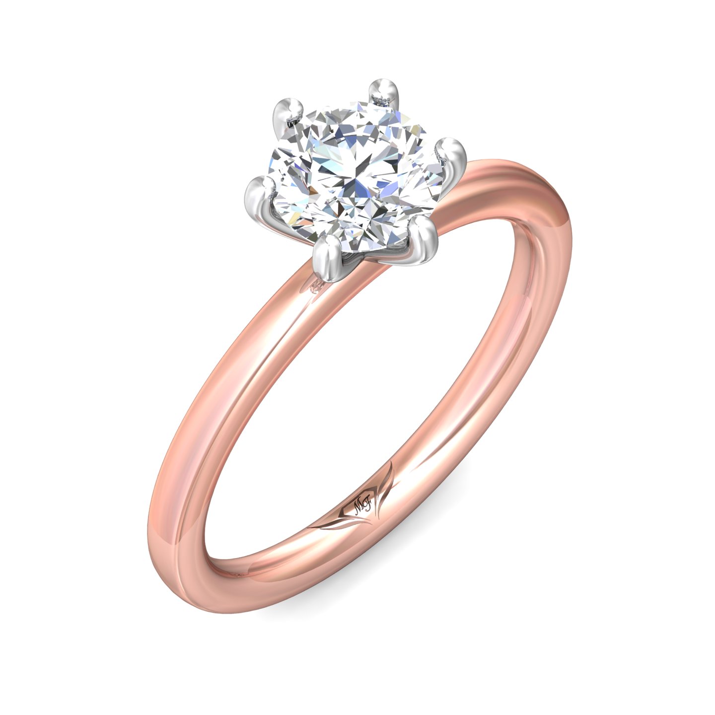 14K Rose and White Gold Round Diamond Engagement Ring