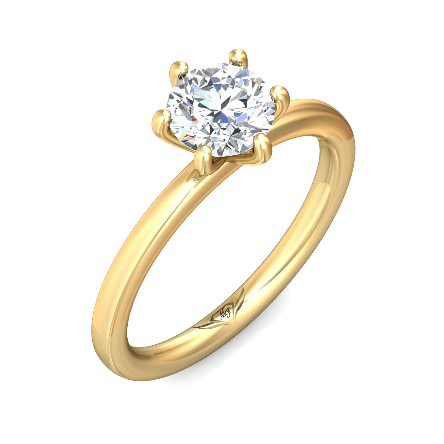 14K Yellow Gold Round Diamond Engagement Ring