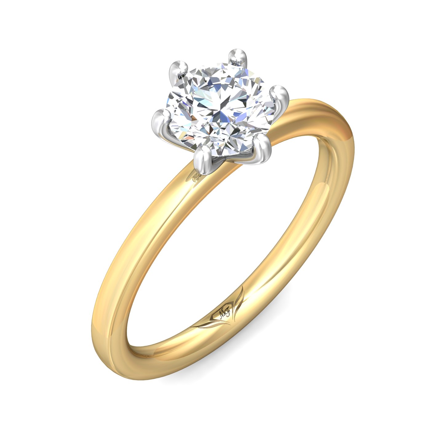 14K Yellow and White Gold Round Diamond Engagement Ring