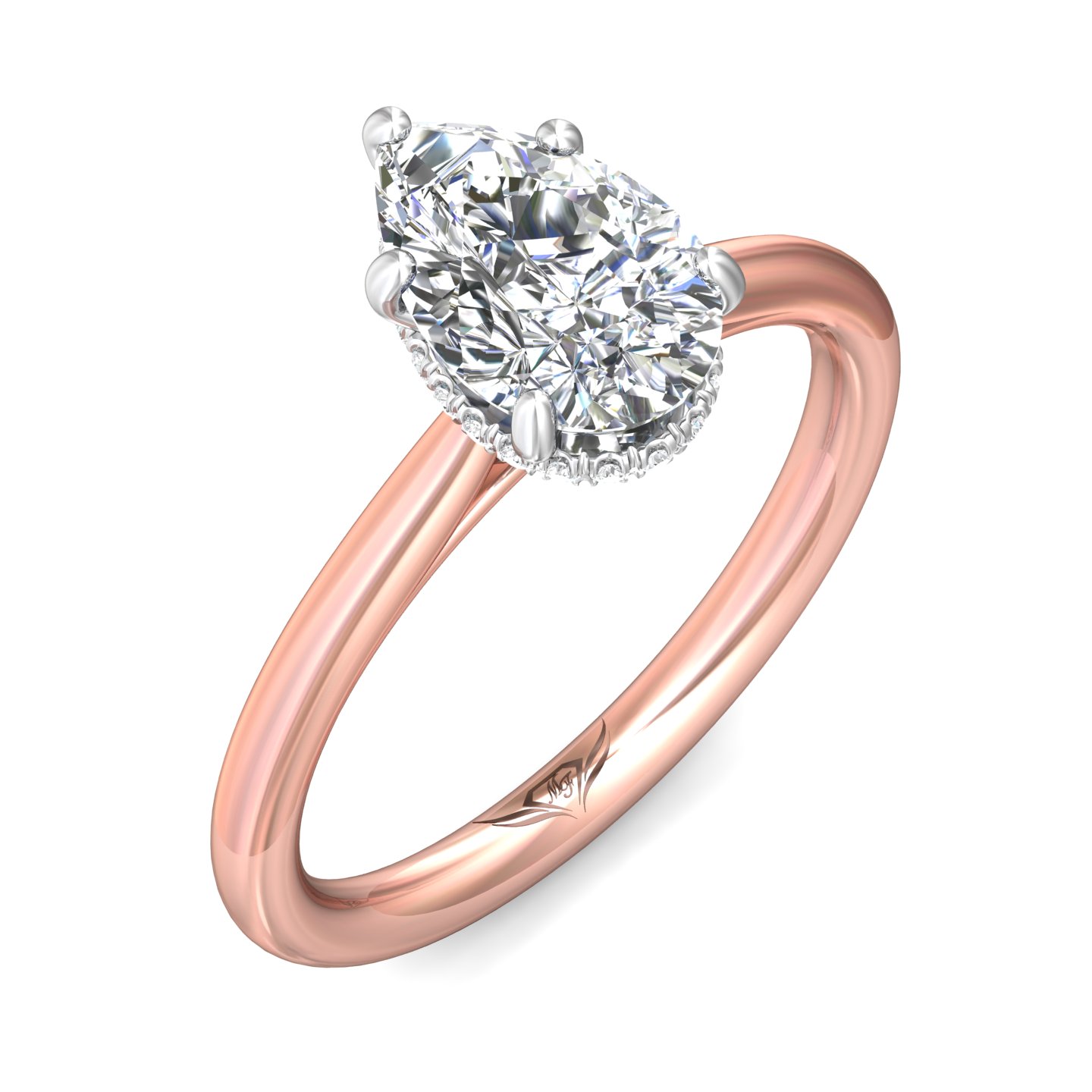 14K Rose and White Gold Oval Diamond Engagement Ring