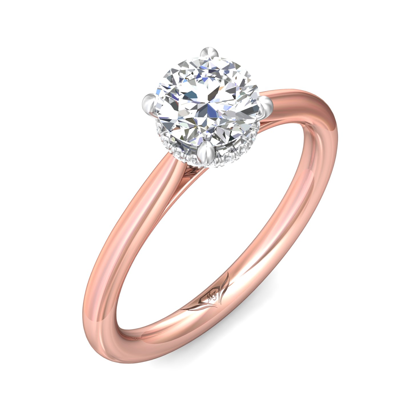 18K White and Rose Gold Round Diamond Engagement Ring