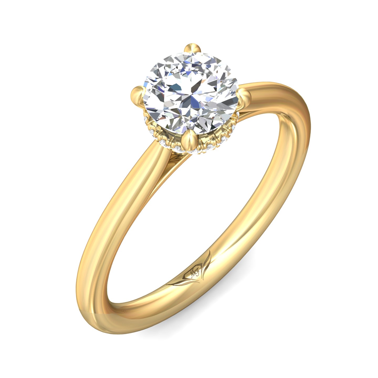 18K Yellow Gold Round Diamond Engagement Ring
