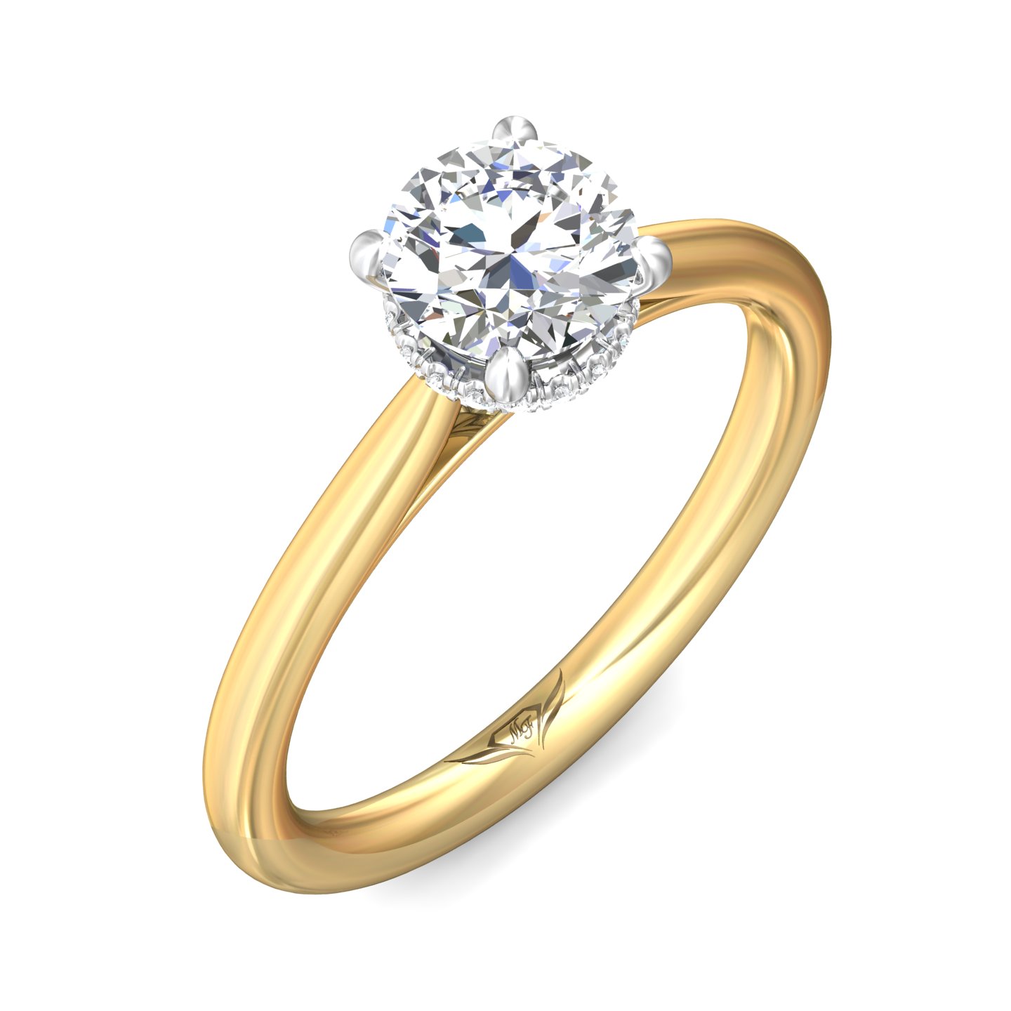 18K White and Yellow Gold Round Diamond Engagement Ring
