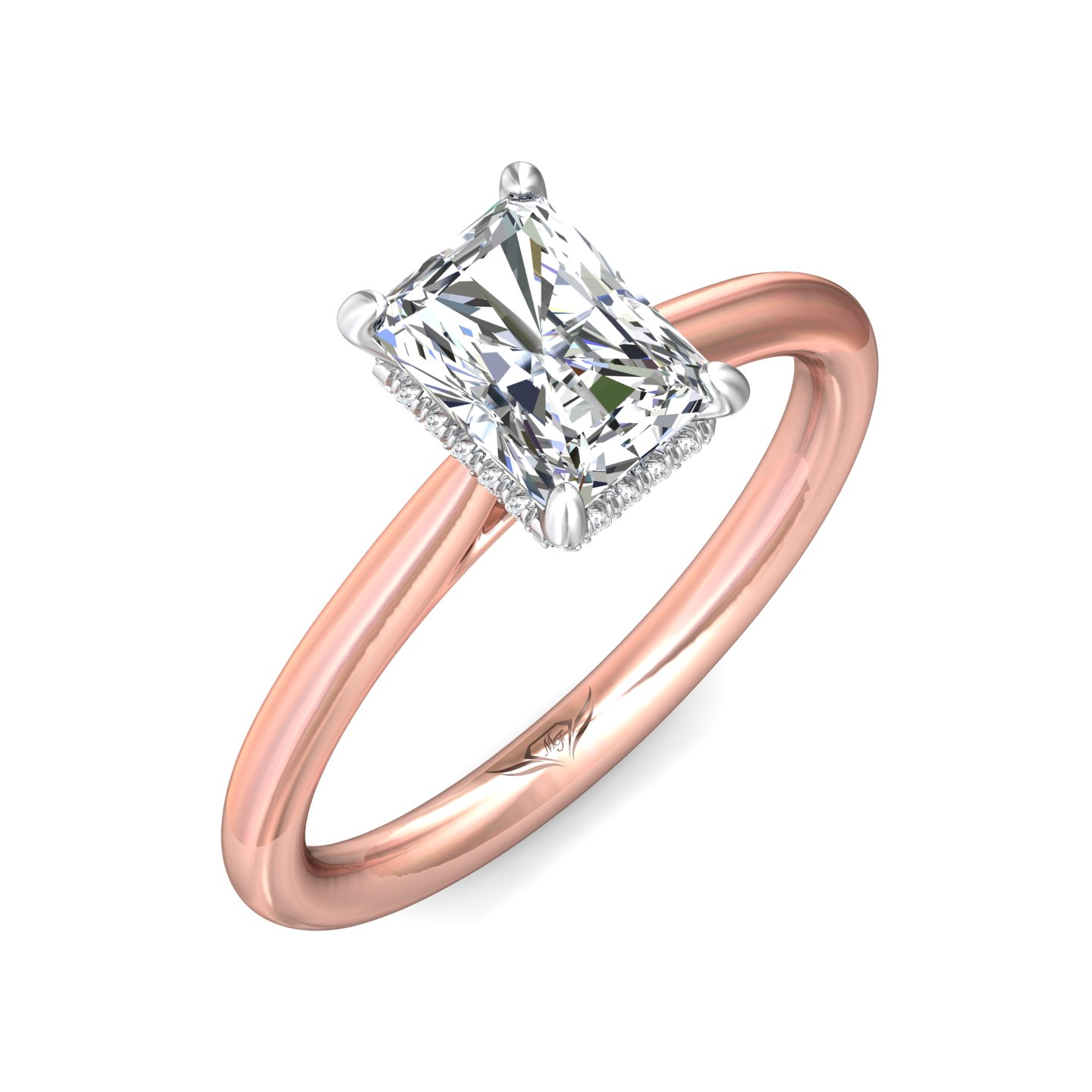 18K White and Rose Gold Radiant Diamond Engagement Ring