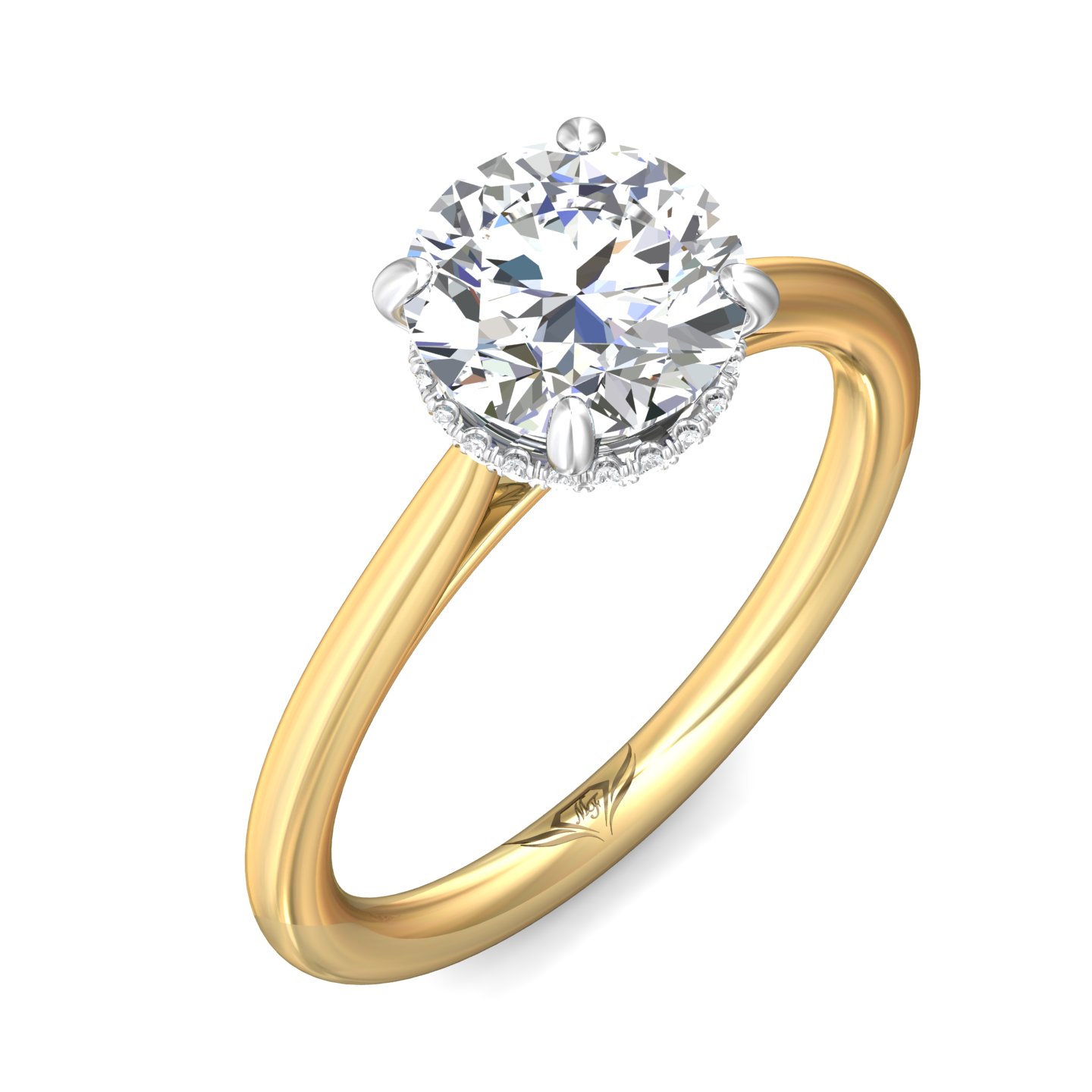 14K Yellow and White Gold Round Diamond Engagement Ring