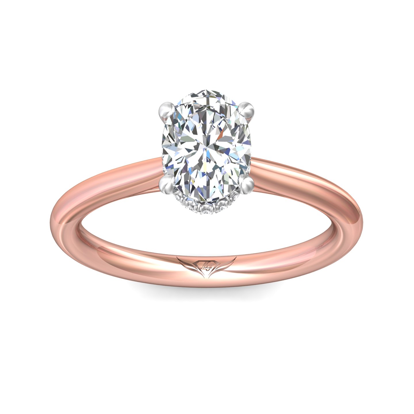 14K Rose and White Gold Oval Diamond Engagement Ring