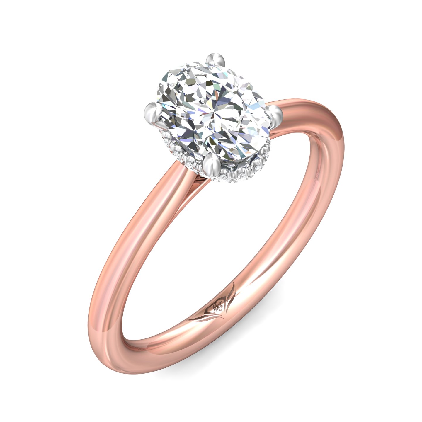 14K Rose and White Gold Oval Diamond Engagement Ring