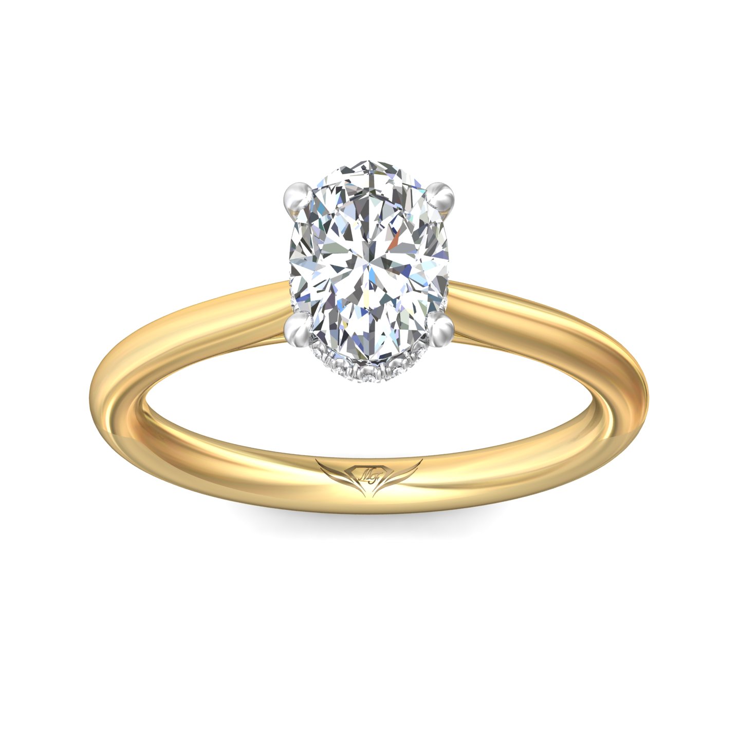 14K Yellow and White Gold Oval Diamond Engagement Ring